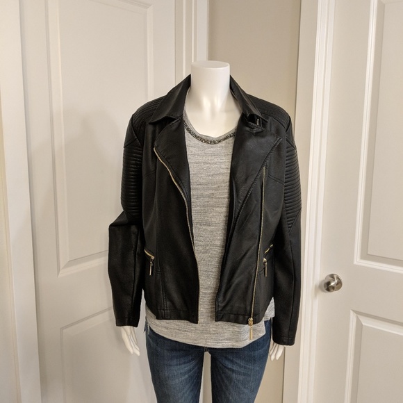 Faux Black Leather Jacket - Picture 3 of 7